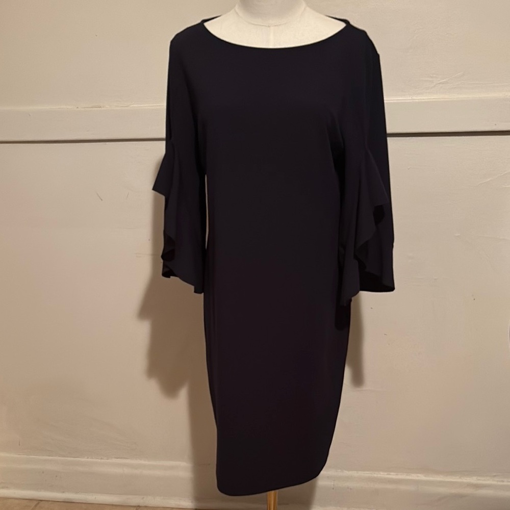 Neiman Marcus Black Ruffled Sheath Dress